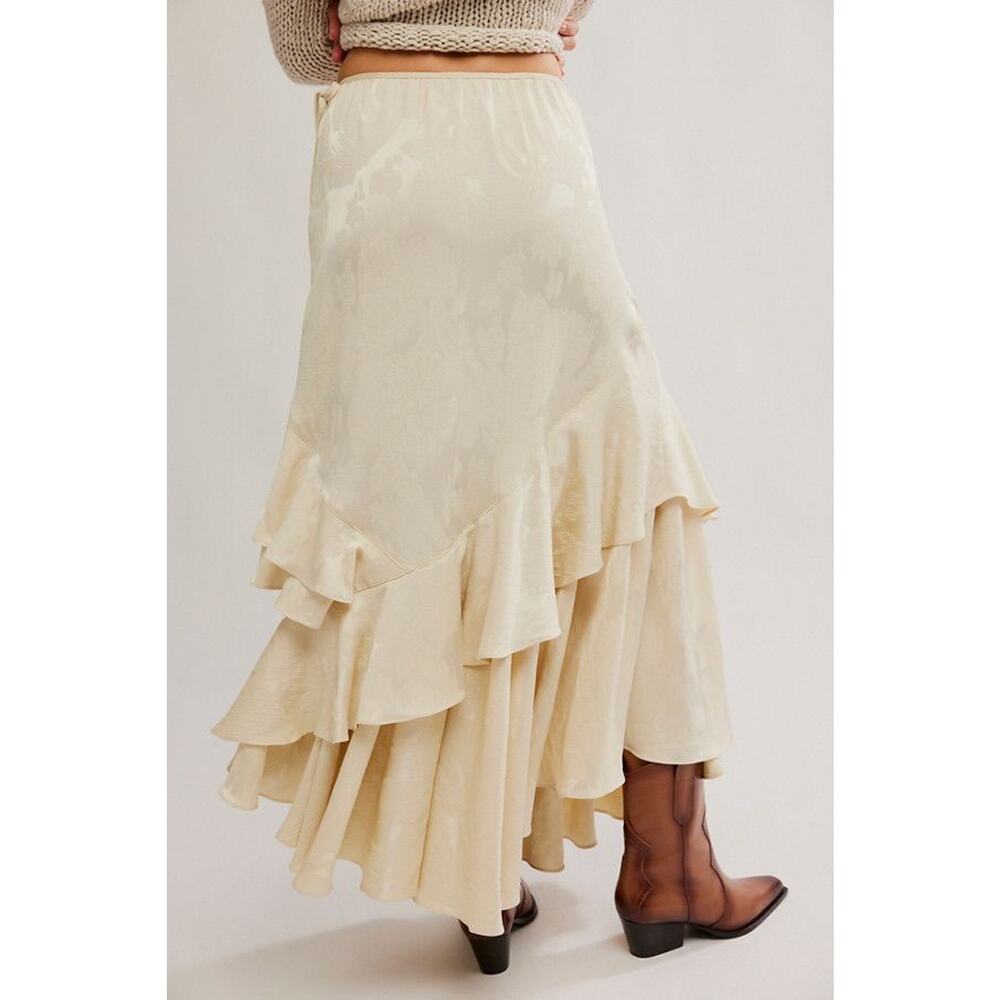 NWT Free People Autumn Promenade Ruffle Maxi Skirt Ivory Size 2 - Picture 2 of 9